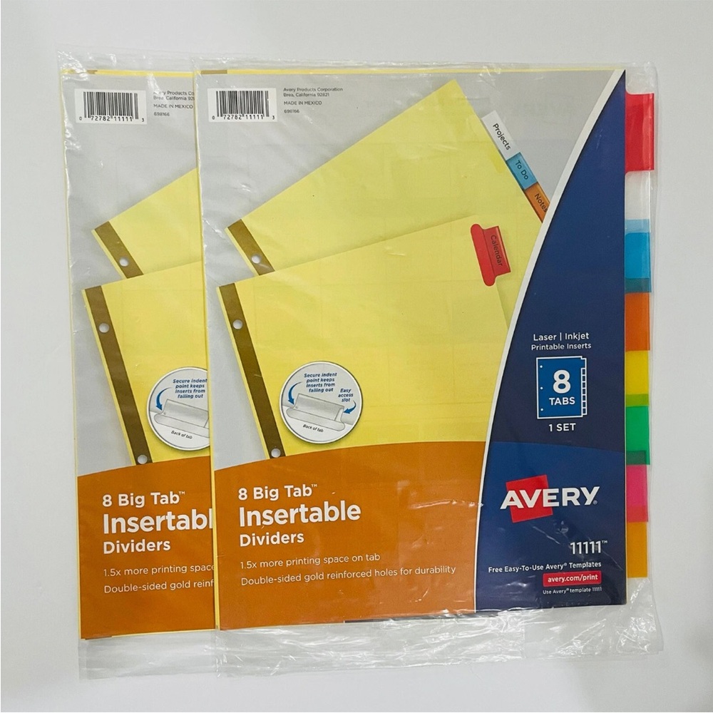New Avery 8 Big Tab Insertable Dividers 11111 Lot Of 2
